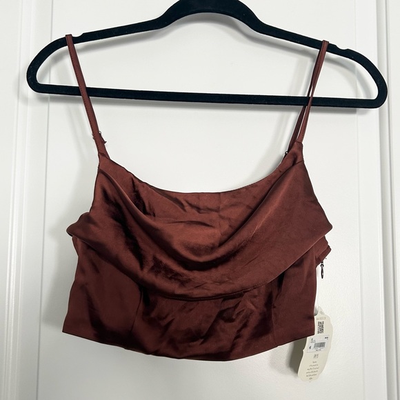 Altar'd State Tops - Altar’d State Kinaly Satin Cowl Neck Brown Crop Top